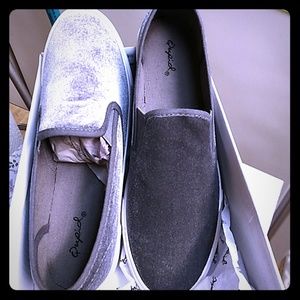 Grey Velvet Suede Shoes by Qupid